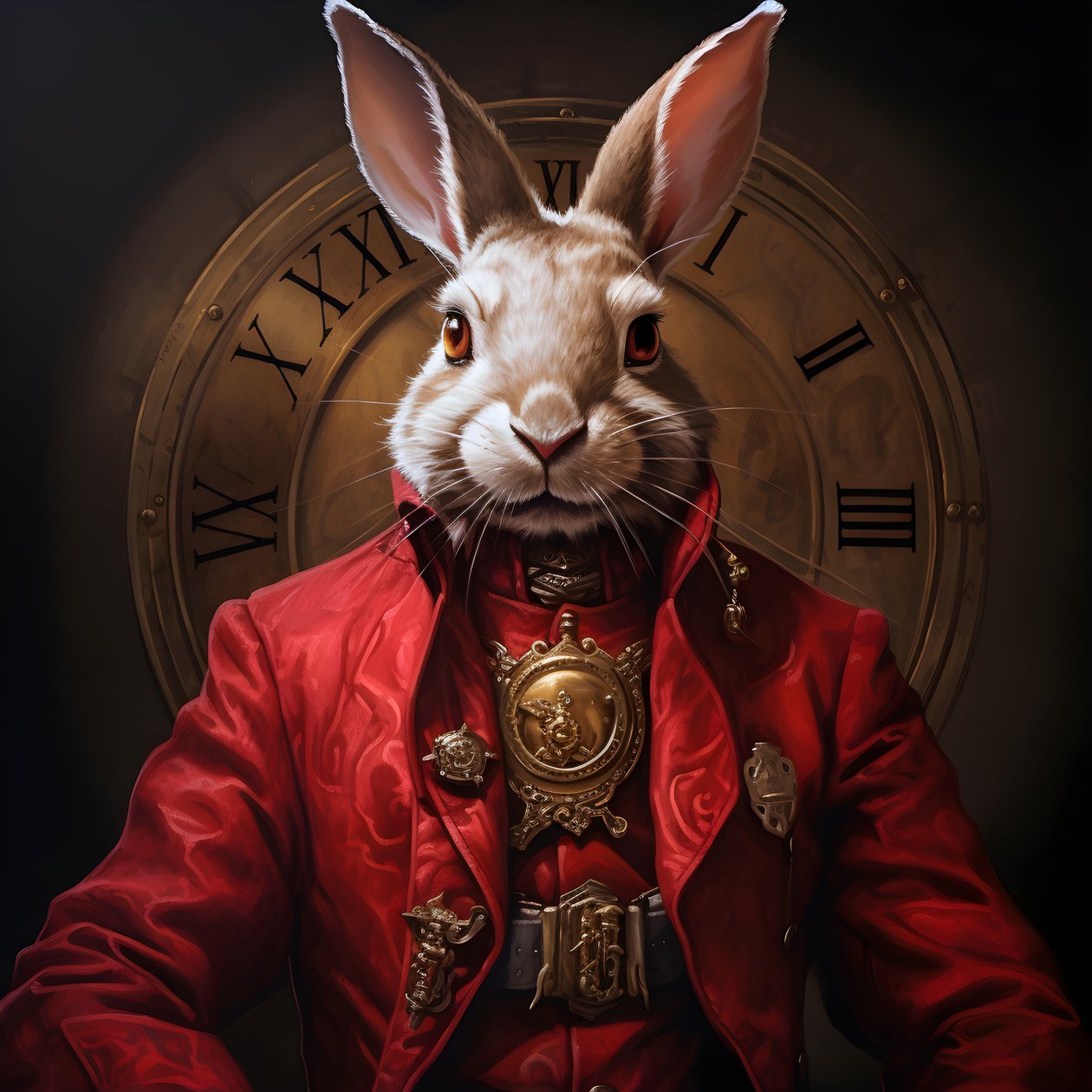 ساعة إلكترونية مجسمة للرجال من نوع Punk Android Bunny، ترتدي معطفًا أحمر اللون 3 بواسطة كيرت هيبك
