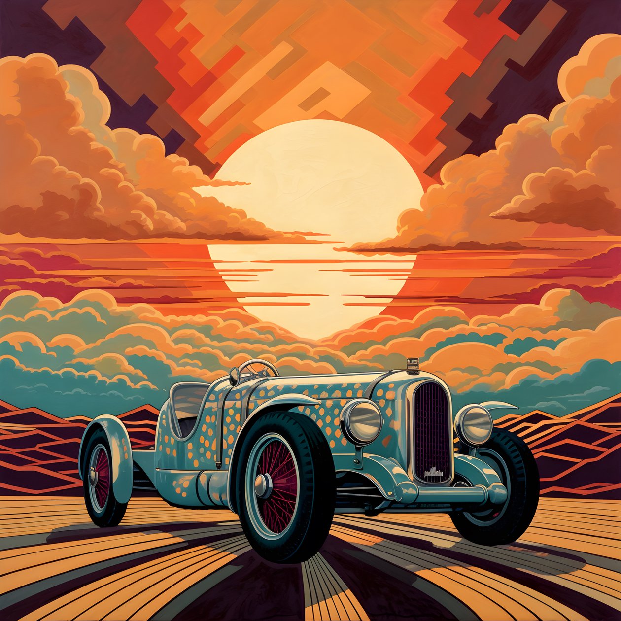 تحفة فنية مبطنّة بأسلوب مبطن وأنيق وأنيق من تصميم Shepard Fairey :: 1 إحياءً لذكرى 1940 موناكو جراند بريكس ، منافسة سيارات السباق التاريخية. 3 بواسطة كيرت هيبك