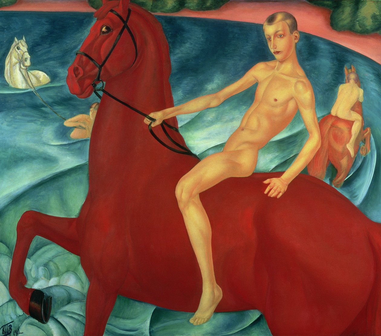 استحمام الحصان الأحمر ، 1912 بواسطة Kuzma Sergeevich Petrov Vodkin