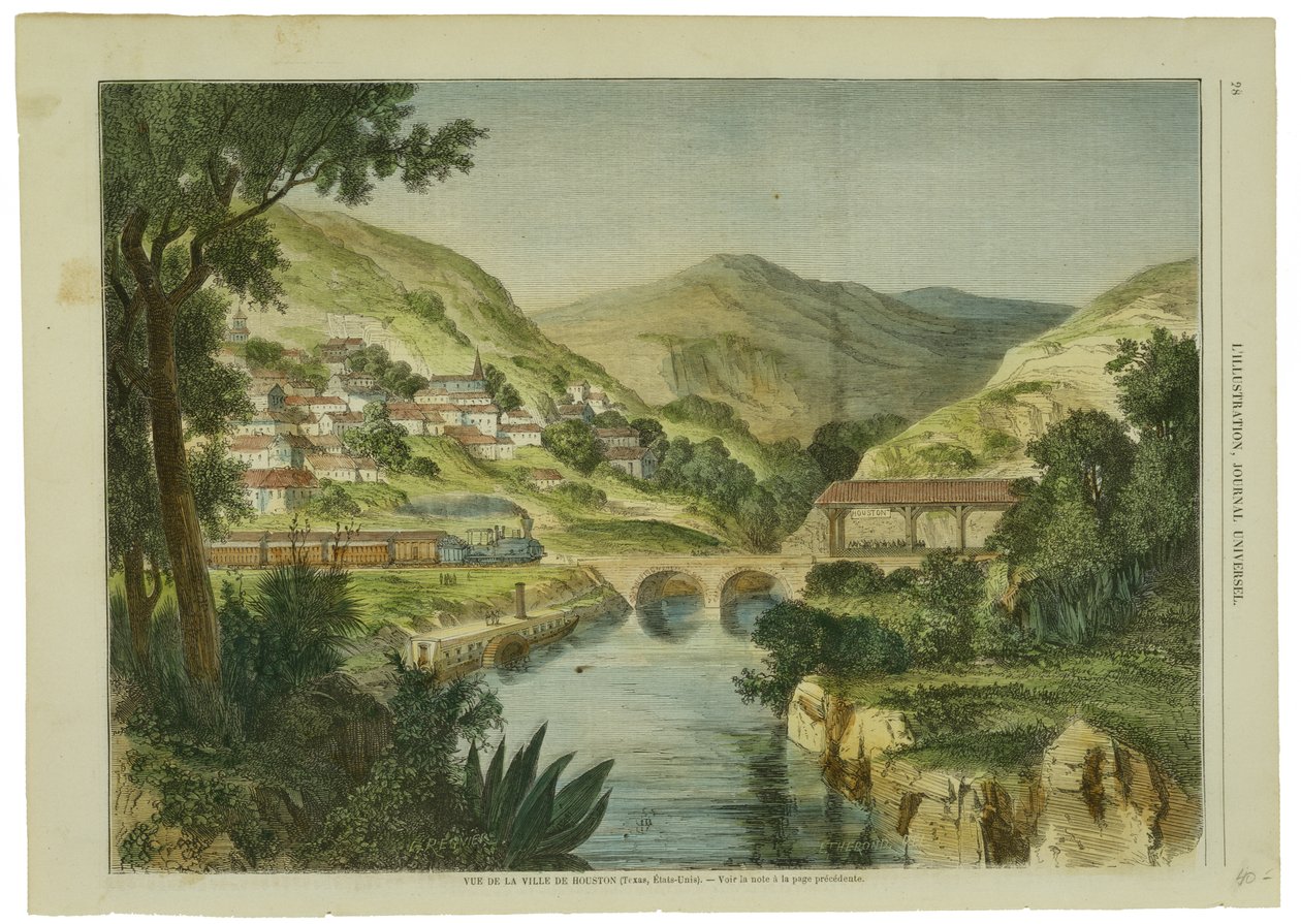 Vue de la Ville de Houston ، c. 1855-1865 (نقش الخشب الملون يدويًا على ورق لب الخشب المنسوج) بواسطة L. بعد Regnier