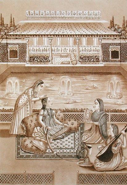 امرأة هندية في مرحاضها ، أوائل القرن التاسع عشر (طباعة بني داكن) بواسطة لوس أنجلوس وموريت جي بي ليسيرف
