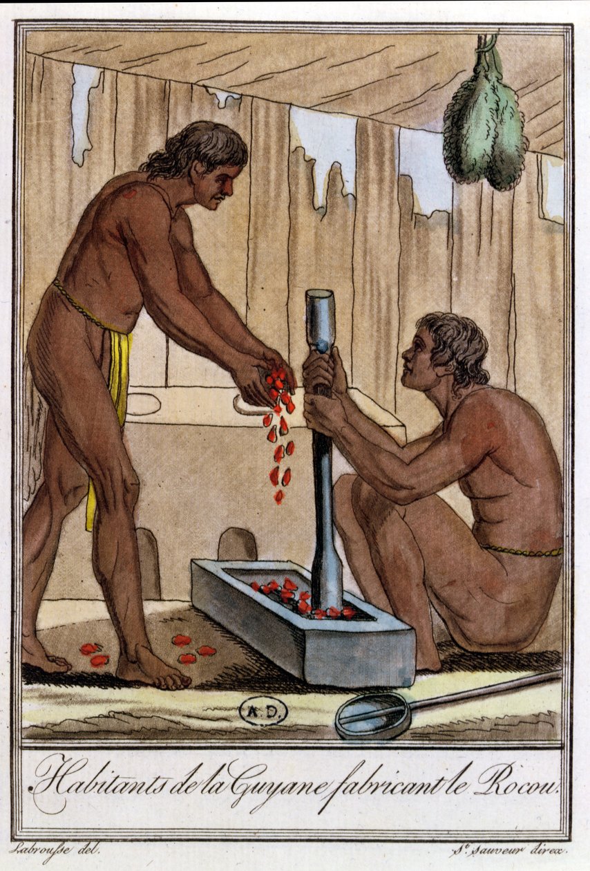 سكان غيانا الفرنسيون يعدون Annatto ، من "Encyclopedie des Voyages" بقلم جول جراسيت دي سان سوفور (1757-1810) 1796 بواسطة LF Labrousse