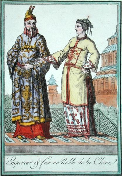 إمبراطور صيني وامرأة نبيلة ، من إحدى دراسات الأزياء التي أجراها Jules Grasset de Saint-Sauveur (1757-1810) 1796 (نقش ملون) بواسطة LF Labrousse
