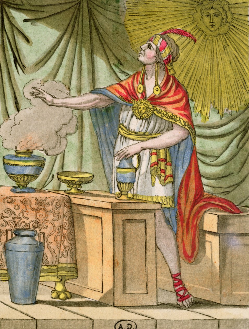 كاهن بيرو القديم ، من "Encyclopedie des Voyages" لجول غراسيت دي سان سوفور (1757-1810) 1796 بواسطة LF Labrousse