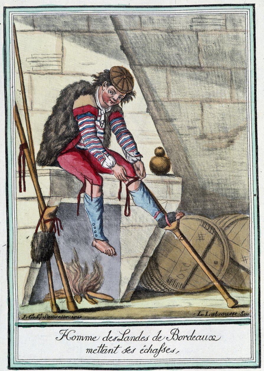 رجل من أراضي بوردو يضع ركائزه المتينة - في "" Encyclopédie des voyages "بقلم J. Grasset St Sauveur ، ديرون ، باريس بواسطة LF Labrousse