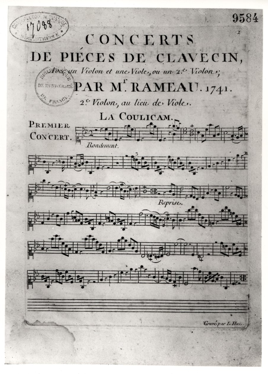 ورقة نقاط لـ "حفلات دي كلاسفين" لجون فيليب رامو (1683-1764) 1741 بواسطة L. Hue