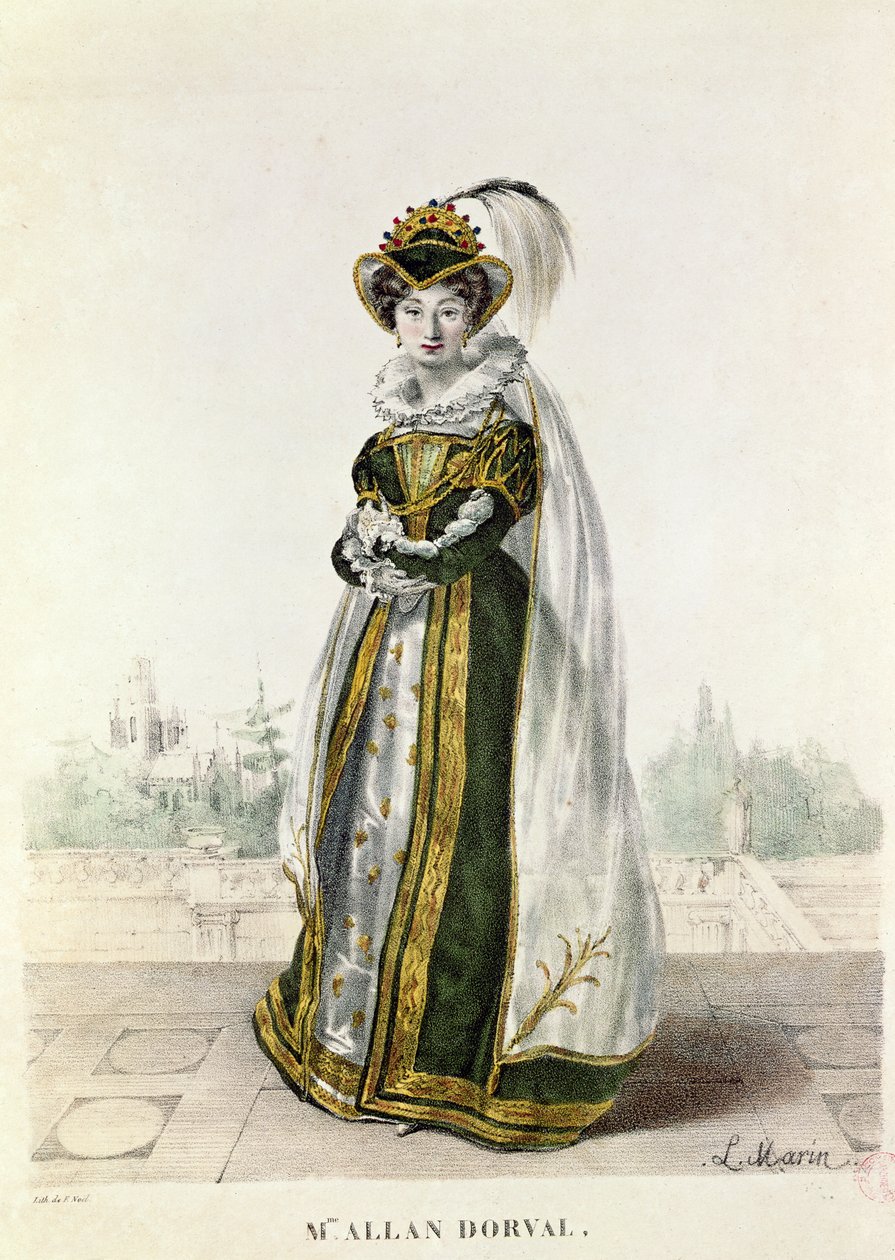 ماري دورفال (1798-1849) في فيلم "Marion Delorme" للمخرج فيكتور هوغو (1802-85) في مسرح la Porte Saint-Martin ، منقوش بواسطة F. Noel بواسطة مارين