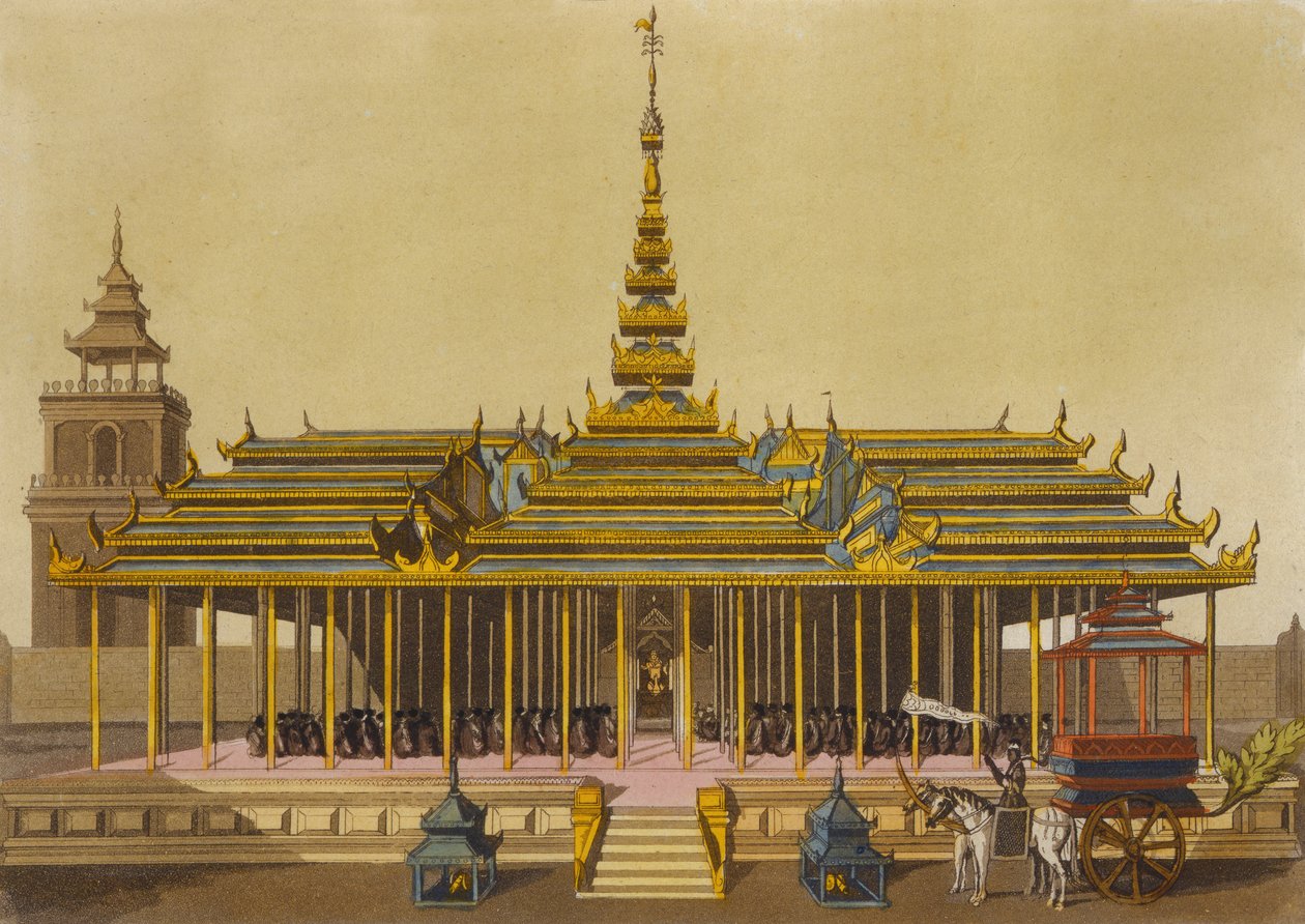 ملك سيام يخاطب المحاكم في جناحه ، اللوحة 69 من Le Costume Ancien et Moderne بواسطة Jules Ferrario ، محفورة بواسطة Gaetano Zancon (1771-1816) المنشورة c.1820s-30s بواسطة ل. روسي