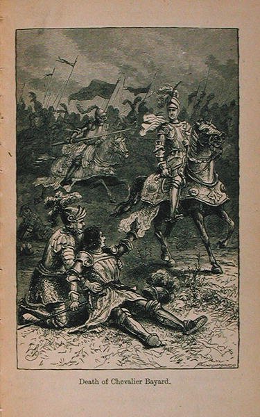 وفاة Chevalier Bayard (1476-1524) توضيح من Little Arthurs History of France: من أقدم العصور إلى سقوط الإمبراطورية الثانية المنشورة عام 1899 بواسطة السيدة م. شالكوت