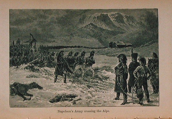 جيش نابليون يعبر جبال الألب ، التوضيح من Little Arthurs History of France: من أقدم العصور إلى سقوط الإمبراطورية الثانية المنشورة عام 1899 بواسطة السيدة م. شالكوت