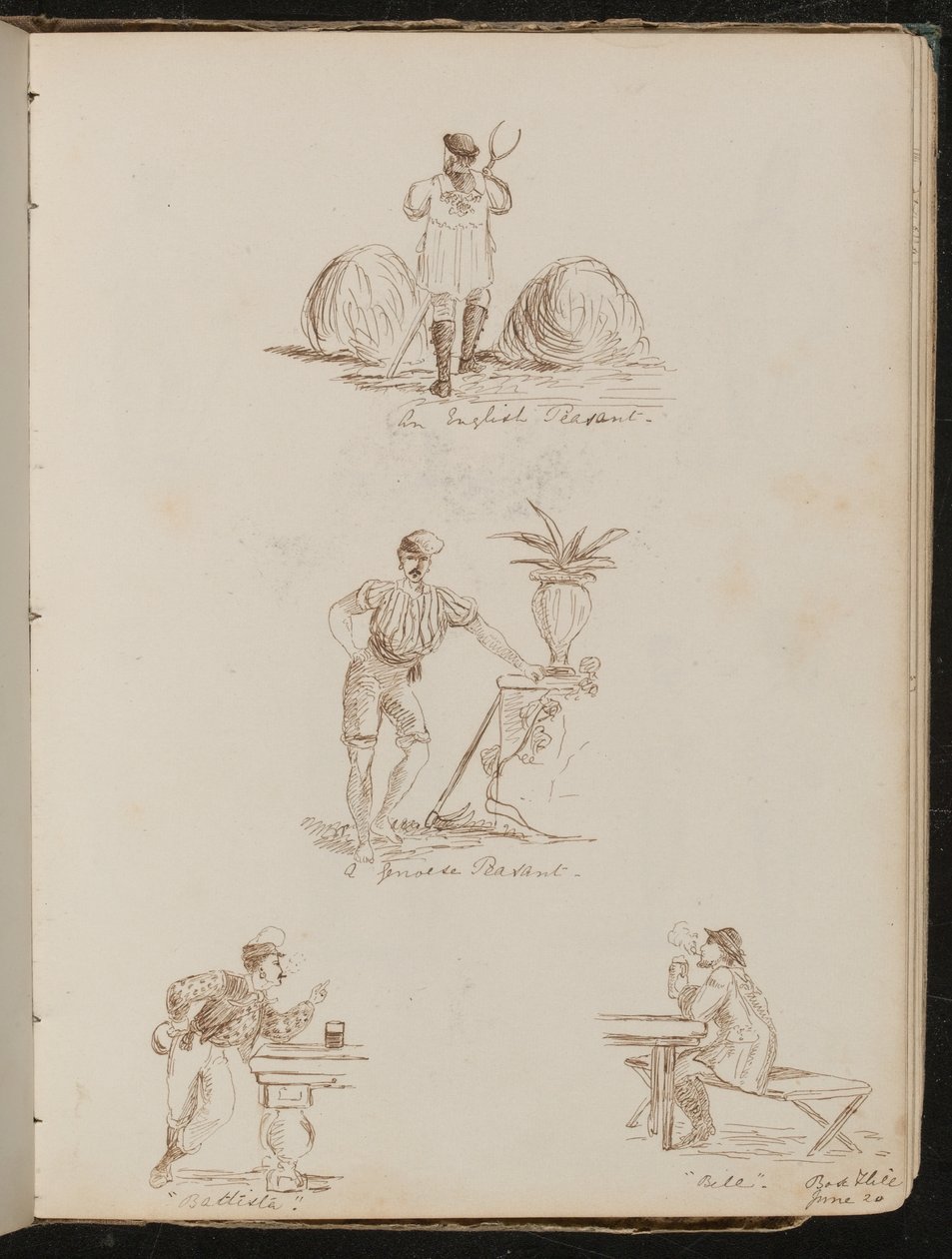 "English Peasant" ، "a Genoese Peasant" ، دراسة الأشكال في الحانات المنقوشة "Battista" و "Bile" ، مكان وتاريخ "20 يونيو" بواسطة سيدة بتلر