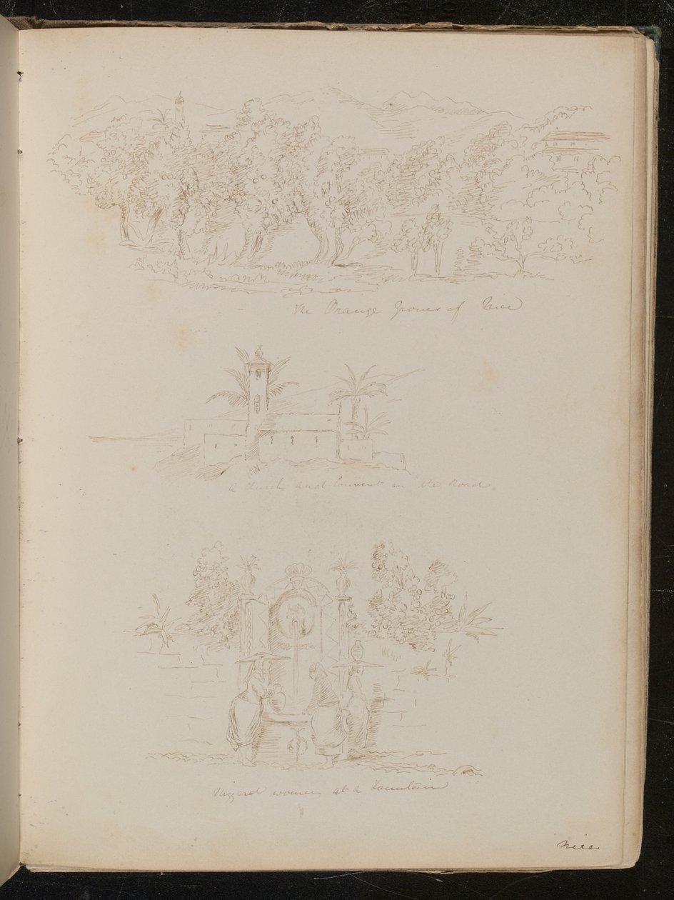 دراسة "مزارعي البرتقال في نيس" ، دراسة معمارية لـ "كنيسة ودير على الطريق" ، دراسة عن "نساء نيزارد عند نافورة؟ بواسطة سيدة بتلر