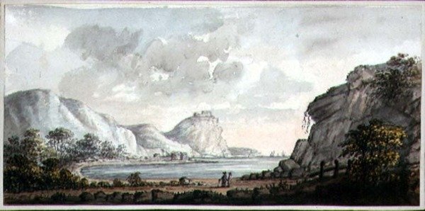 منظر طبيعي بشخصيتين يطلان على خليج ، حوالي 1825 (ألوان مائية على ورق) بواسطة سيدة إيجرتون