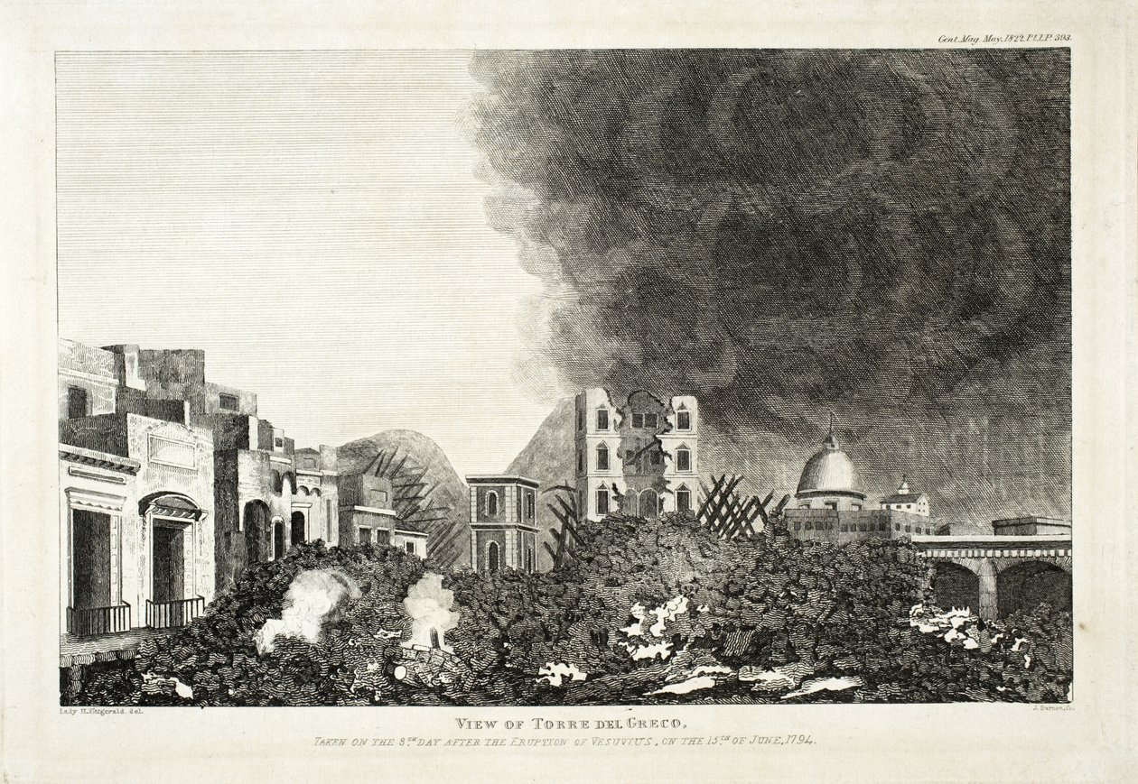 منظر لتورو ديل غريكو: تم التقاطه في اليوم الثامن بعد ثوران فيزوف ، 15 يونيو 1794 ، 1822 (النقش والحفر) بواسطة سيدة إتش فيتزجيرالد