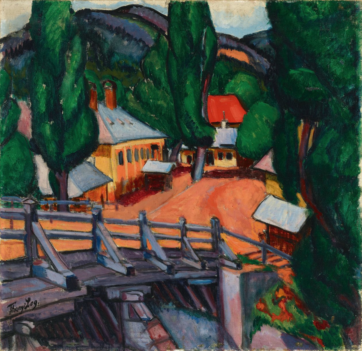 Paysage avec un pont - منظر طبيعي مع جسر ، بواسطة Tihanyi ، Lajos (1885-1938). زيت على قماش بواسطة لاجوس تيهاني