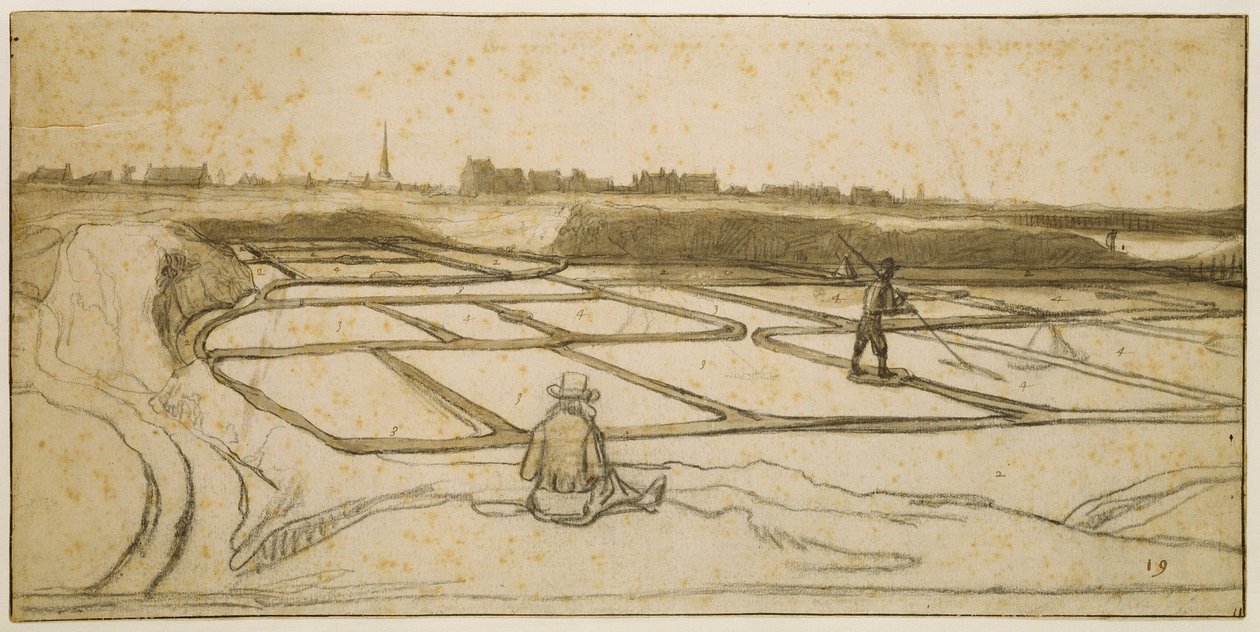 تعدين الملح في Le Croisic ، 1645 (طباشير وقلم وفرشاة على ورق) بواسطة لامبرت دومر