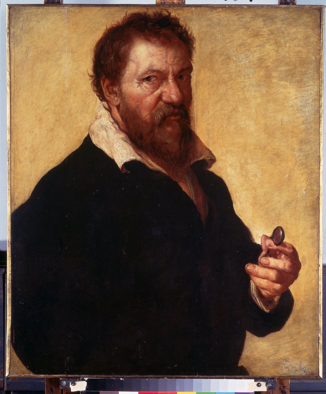 صورة شخصية (صورة شخصية). صورة للفنان يحمل نظارته في يده. لوحة لامبرت لومبارد (1505-1566) بواسطة لامبرت لومبارد