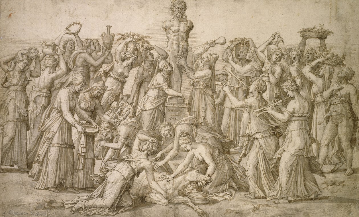التضحية ل Priapus ، 1540 (القلم و bistre) بواسطة لامبرت لومبارد