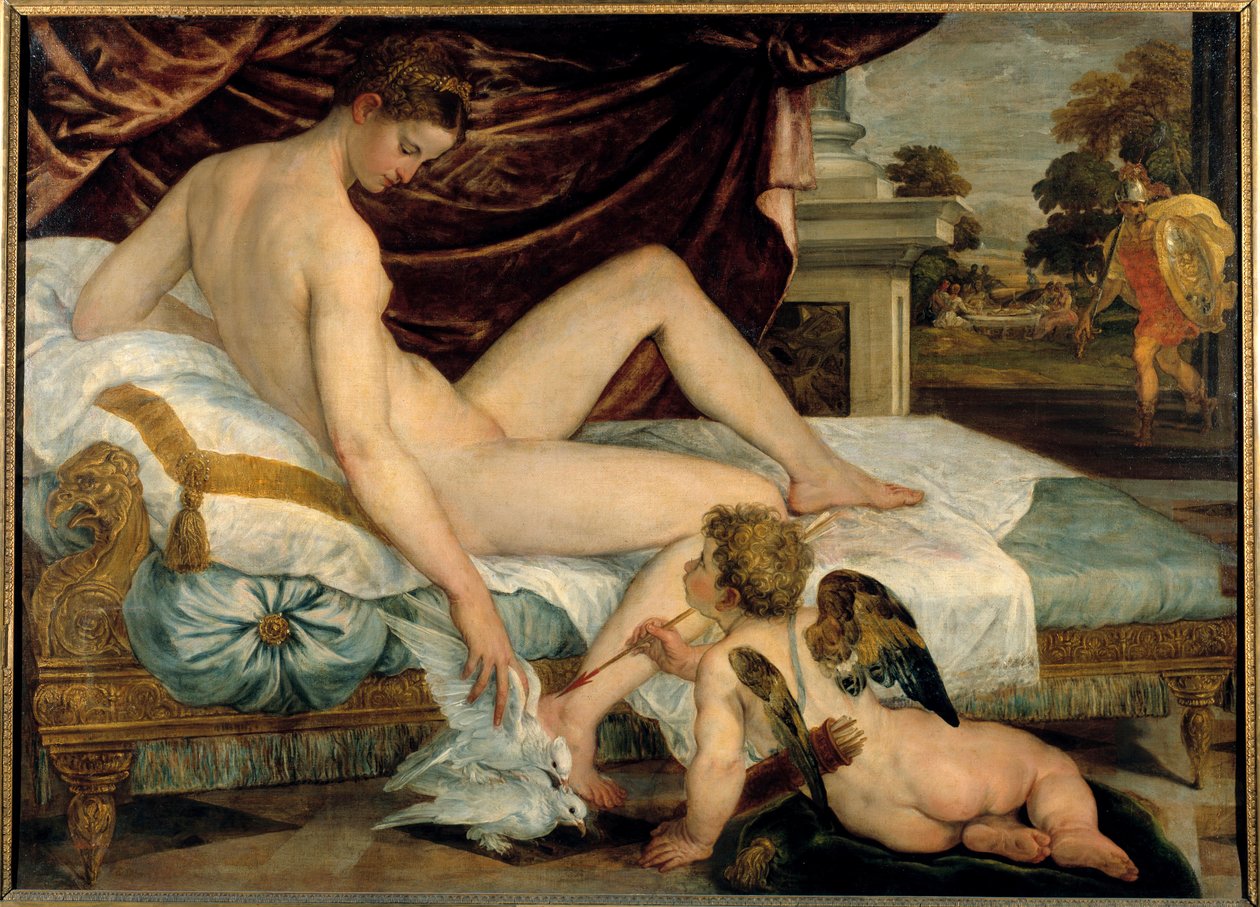 Venus et l'Amour (Venus and Cupid) لوحة لامبرت سوستريس (1515-1568) ، حوالي 1550 - ألوان زيتية على قماش - الشمس: 1،32 × 1،84 مترًا - - فينوس وكوبيد. لوحة لامبرت سوستريس (1515-1568) ، حوالي 1550. ألوان زيتية على قماش ، 1.32 × 1.84 م. متحف اللوفر ، باريس بواسطة لامبرت سوستريس