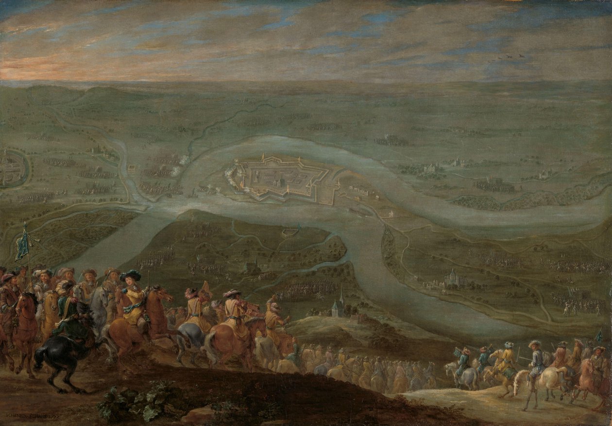 الملك لويس الرابع عشر وحاشيته في حصار شنكنشان ، 1672 بواسطة لامبرت دي هوندت (الثاني)