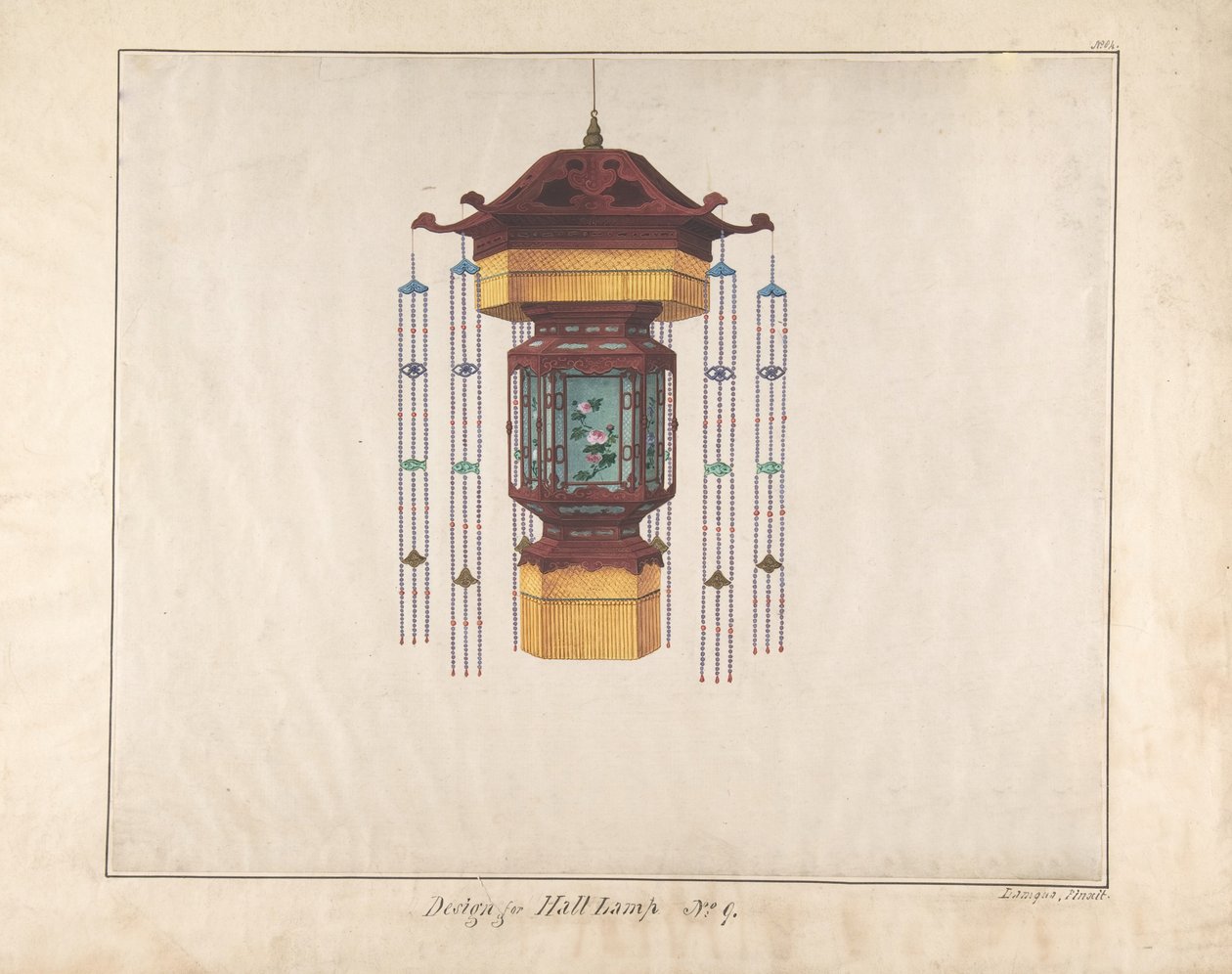 تصميم لمصباح القاعة رقم 9 ، كاليفورنيا. 1845. بواسطة لامكوا
