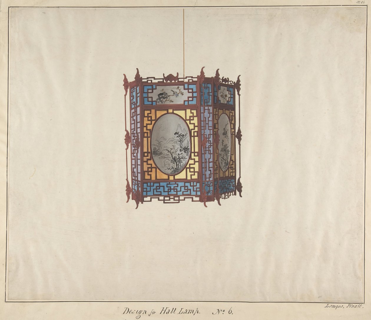 تصميم لمصباح القاعة رقم 6 ، كاليفورنيا. 1845. بواسطة لامكوا