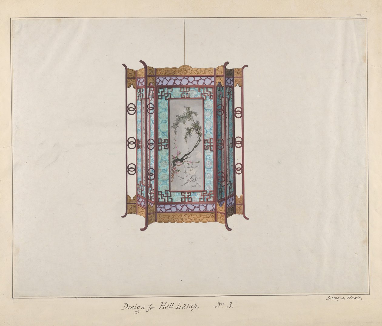 تصميم مصباح القاعة ، كاليفورنيا. 1800-1810. بواسطة لامكوا