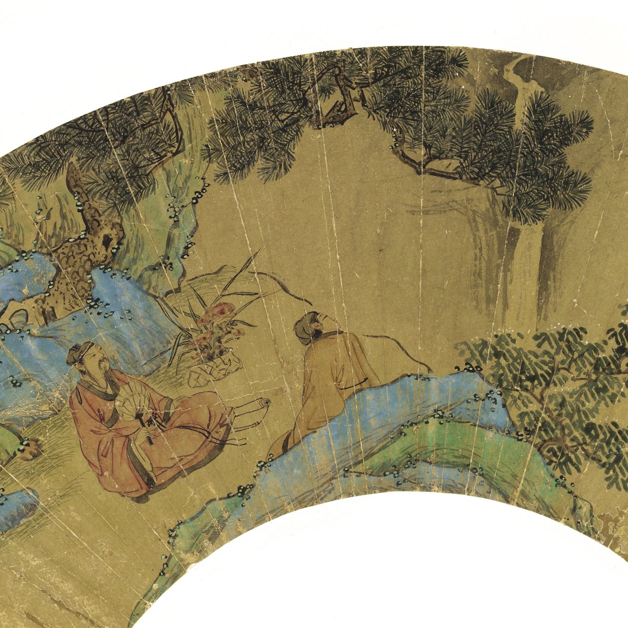 عالمان في المناظر الطبيعية الجبلية ، 1656 (حبر وألوان على ورق ذهبي) بواسطة لان يينغ