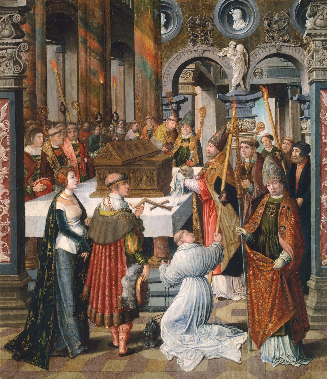 القداس ، تفاصيل من أسطورة سانت بيرتين ، بقلم لانسلوت بلونديل (1488-1581) ، لوحة بواسطة لانسلوت بلونديل