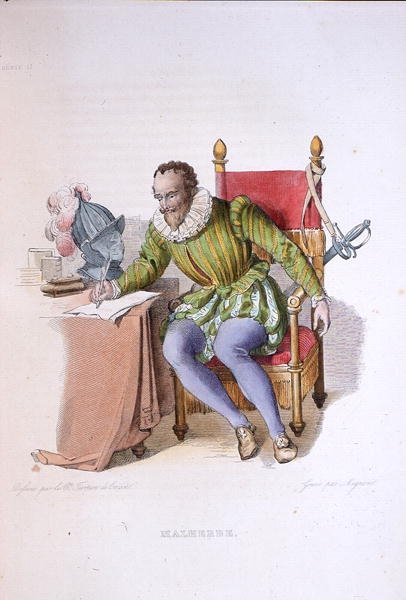 صورة لفرانسوا دي مالهيرب (1555-1628) ، رسم توضيحي من "Le Plutarque Francais" بقلم إي مينشيت ، نُشر في باريس عام 1835 (نقش ملون) بواسطة لانسلوت ثيودور (بعد) توربين دي كريس