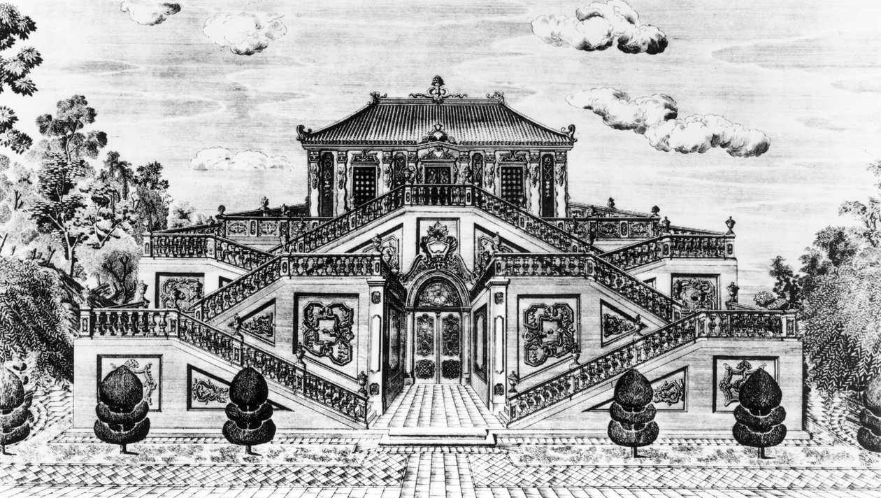 الجانب الشرقي من قصر هدوء البحر ، حدائق Yuan Ming Yuan ، بكين ، 1783-86 (انظر أيضًا 173898) بواسطة لانغ شاينينغ