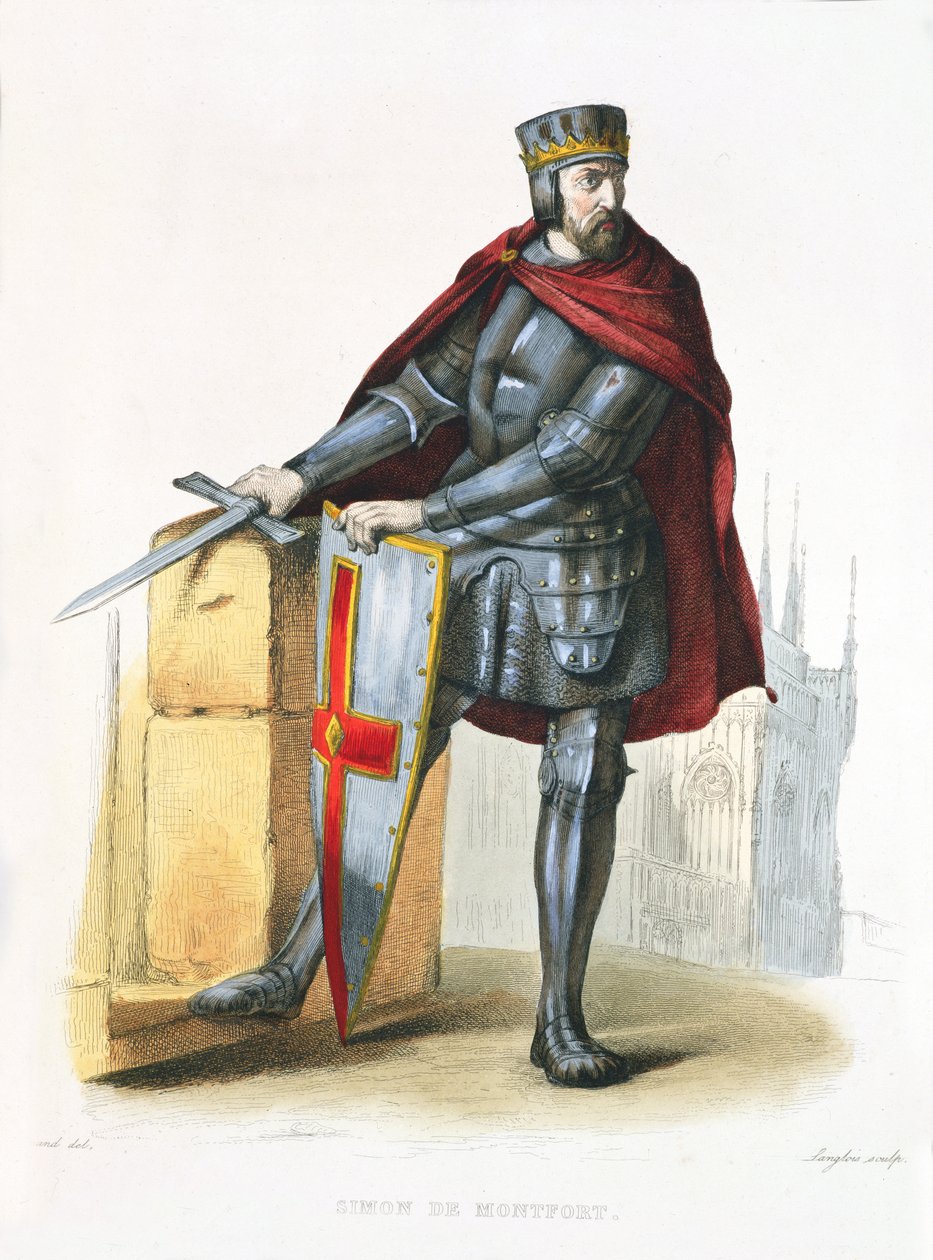سيمون دي مونتفورت 1150-1218 رسم توضيحي من Le Plutarque Francais بواسطة E.Mennechet ، نقش ملون 1835 بواسطة لانجلوا إي.