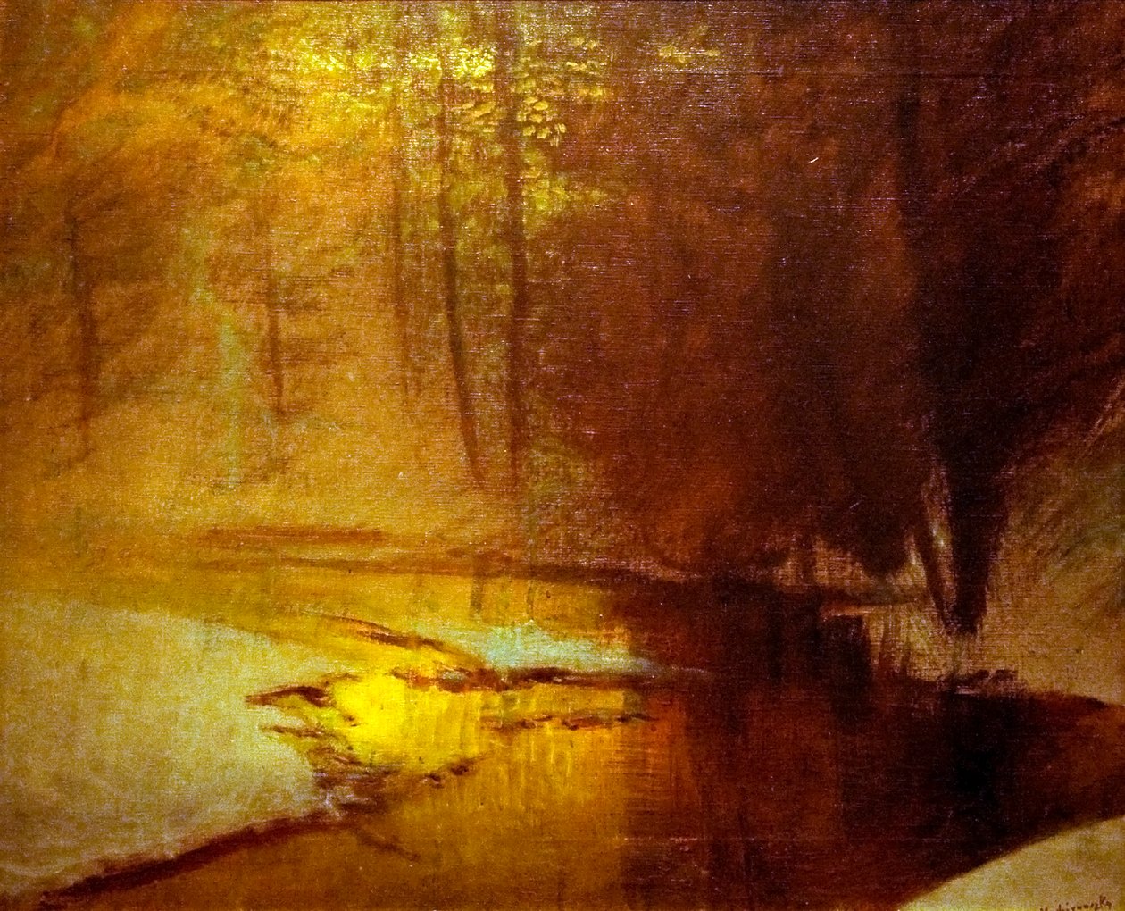 الصنوبر الذهبية في الغابة الكاملةالعربية: Golden_Lights_in_the_Winter_Forestn بواسطة Laszlo Mednyanszky