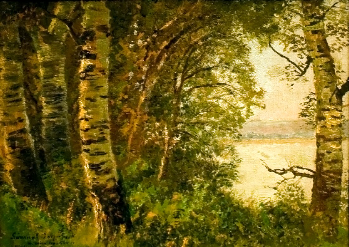 Toparti taj fakkaln الإنجليزية: Lakeside_View_with_Treesn بواسطة Laszlo Mednyanszky