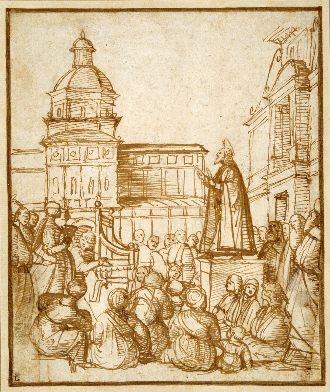 St. Mark preaching in the piazza (pen & ink on paper) بواسطة Lattanzio da (Attr. To) Rimini