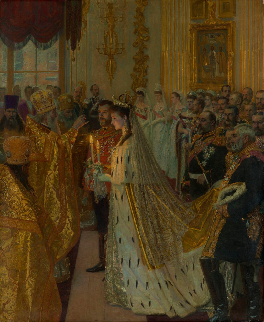 زفاف القيصر نيكولاس الثاني والأميرة أليكس هيس دارمشتات في 26 نوفمبر 1894 ، 1895- بواسطة مرشة لوريت توكسين