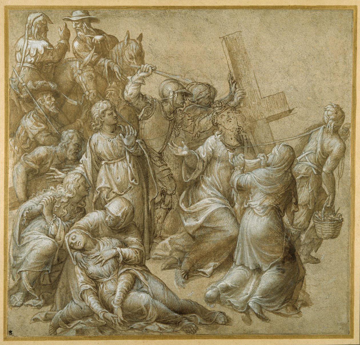 Christ bearing His Cross encounters St Veronica (pen & brown ink with heightening) بواسطة Lavinia (Attr. To) Fontana