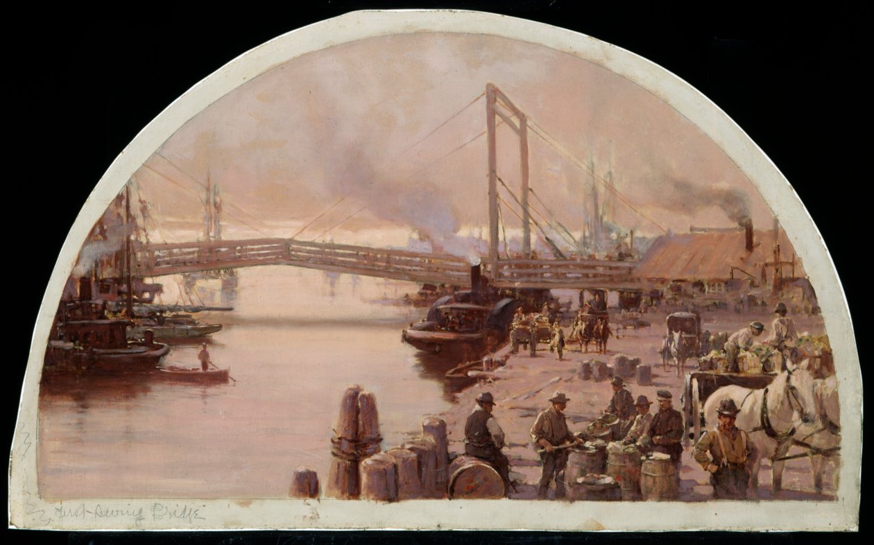 الجسر الأول عبر نهر شيكاغو ، 1834 ، 1900 بواسطة لورنس كارمايكل إيرل