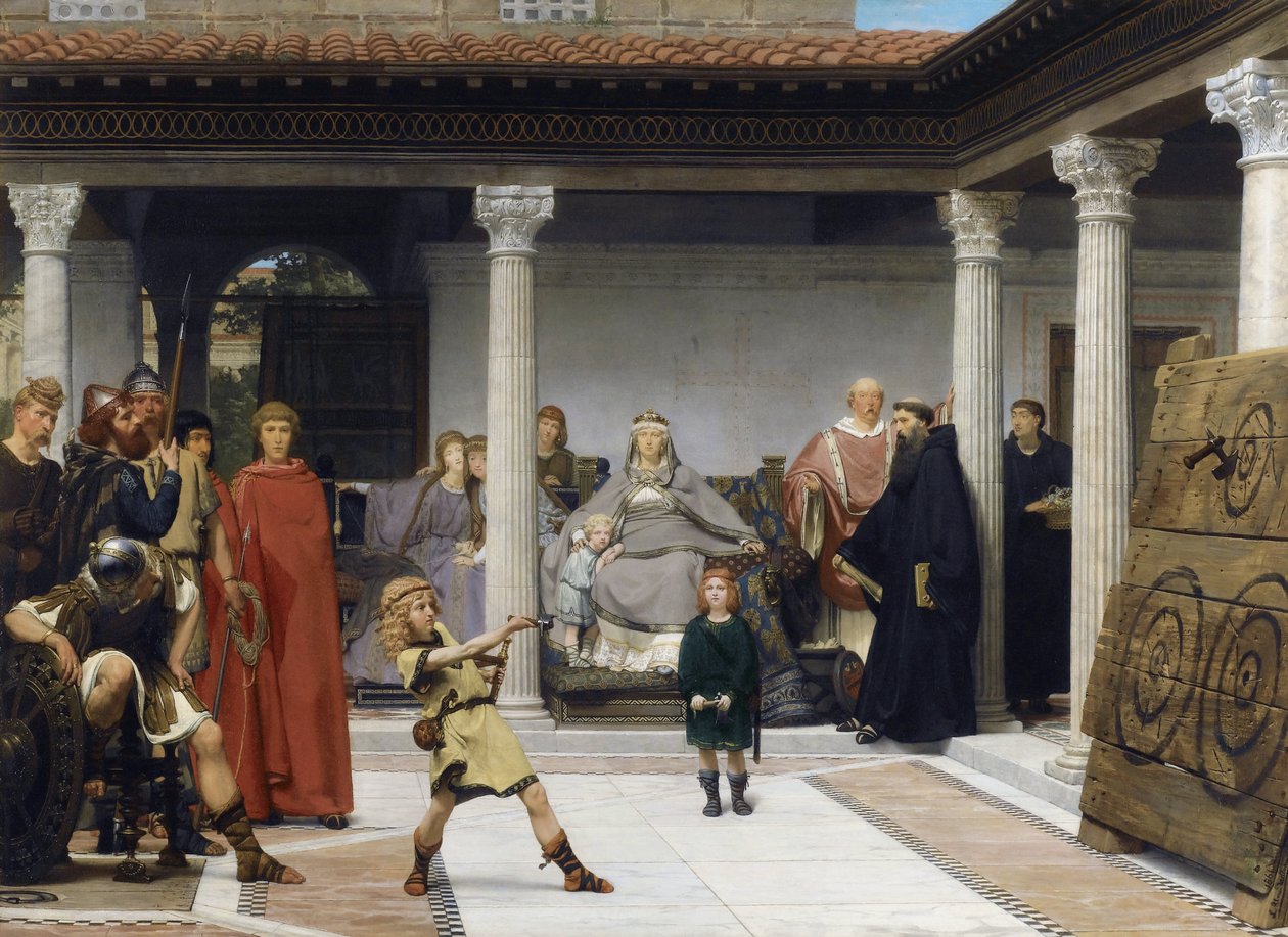 تعليم أطفال كلوتيلد وكلوفيس - Peinture de sir Lawrence Alma-Tadema بواسطة لورنس ألما تاديما