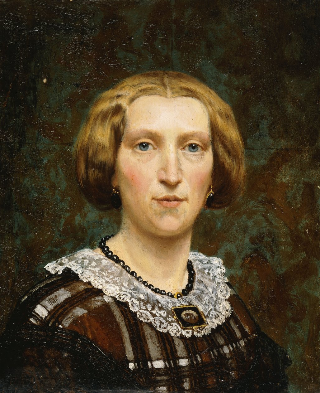 صورة لسينتجي تاديما ، طول تمثال نصفي صغير ، في ثوب بني وأبيض وشال أسود ، 1860 بواسطة لورنس ألما تاديما