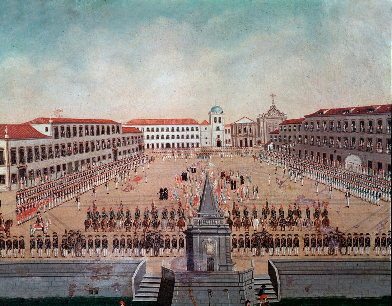عرض عسكري في الميدان الملكي في ريو دي جانيرو في البرازيل لوحة مائية لياندرو جواكيم (1738-1798) القرن الثامن عشر ريو دي جانيرو ، المتحف التاريخي الوطني بواسطة لياندرو يواكيم