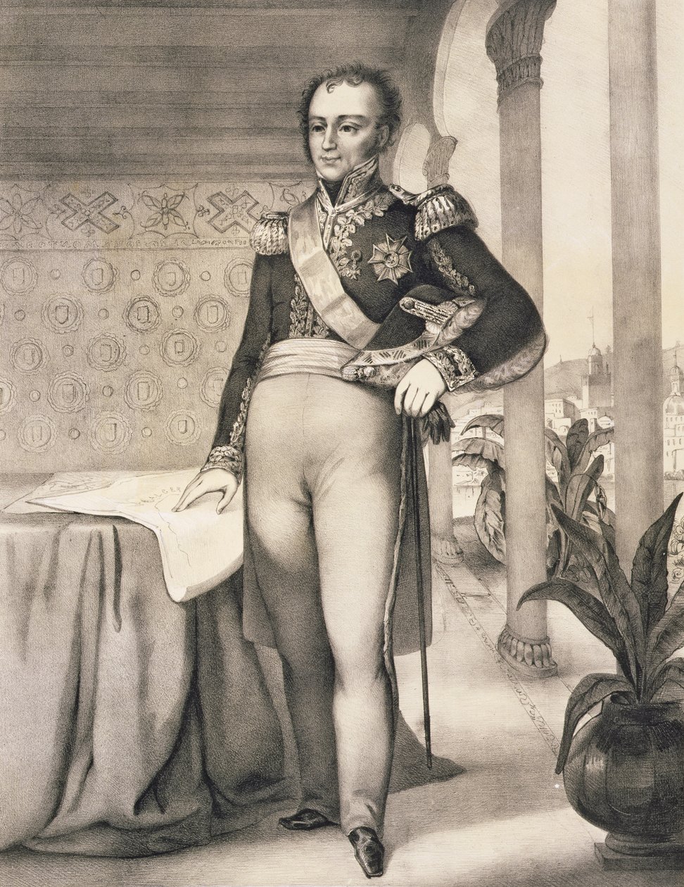 صورة لكومت دي بورمونت (1773-1846) ، القائد العام لبعثة إفريقيا ، من مجلد ذكرى القوة الاستطلاعية الفرنسية التي استولت على الجزائر في عام 1830 بواسطة قرش كبدي