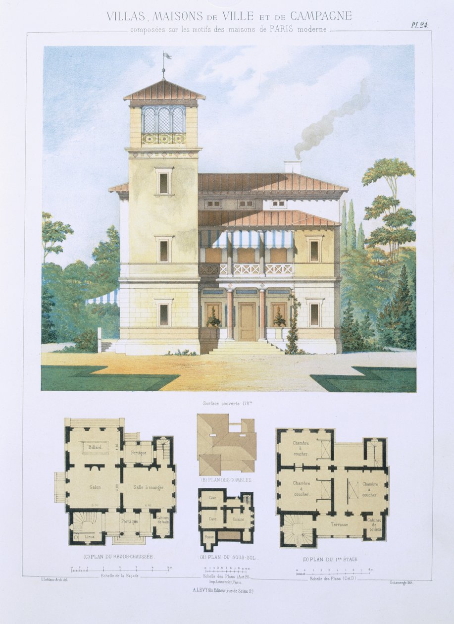 تصميم من &39;Town and Country Houses Based on the Modern Houses of Paris&39; ، c.1864 بواسطة Leblanc