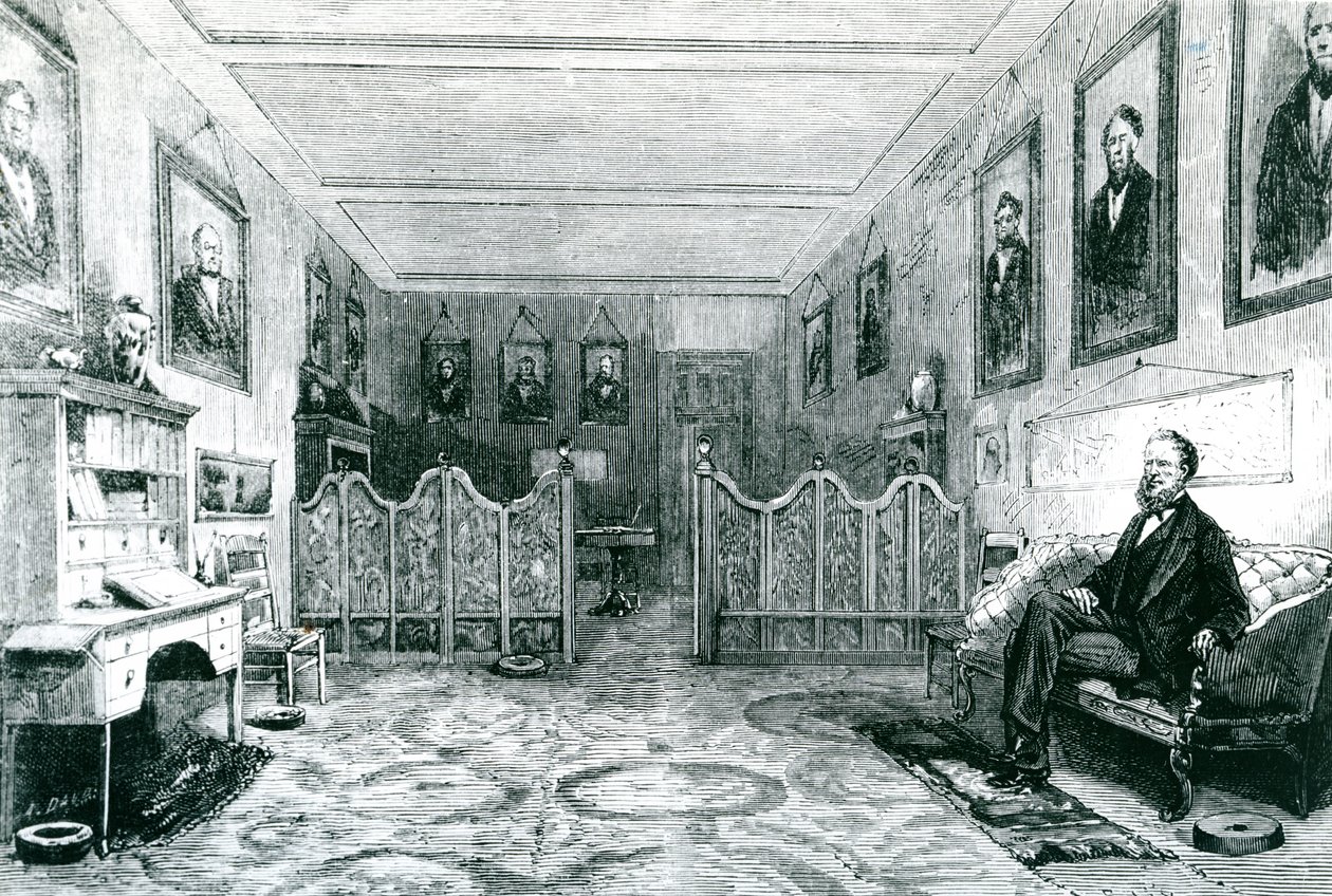 بريغام يونغ (1801-1877) رئيس كهنة المورمون في دراسته ، رسم توضيحي من لو موند إيلوستري ، نُشر عام 1871 بواسطة ليو بعد ناي