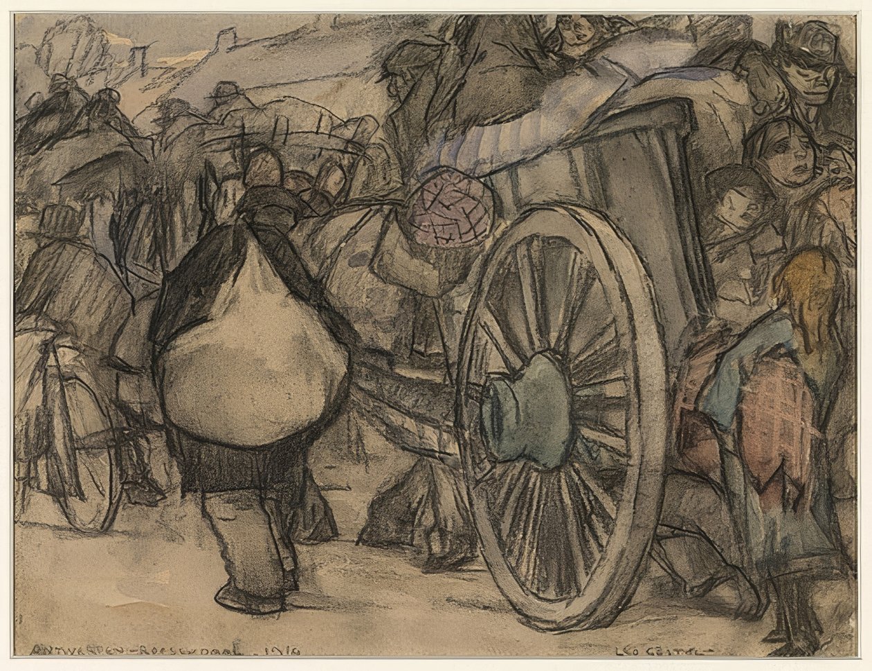 Flüchtlinge auf dem Weg von Amsterdam nach Roosendaal (اللاجئون في الطريق من أنتويرب إلى روزندال). 1914 بواسطة ليو جستل