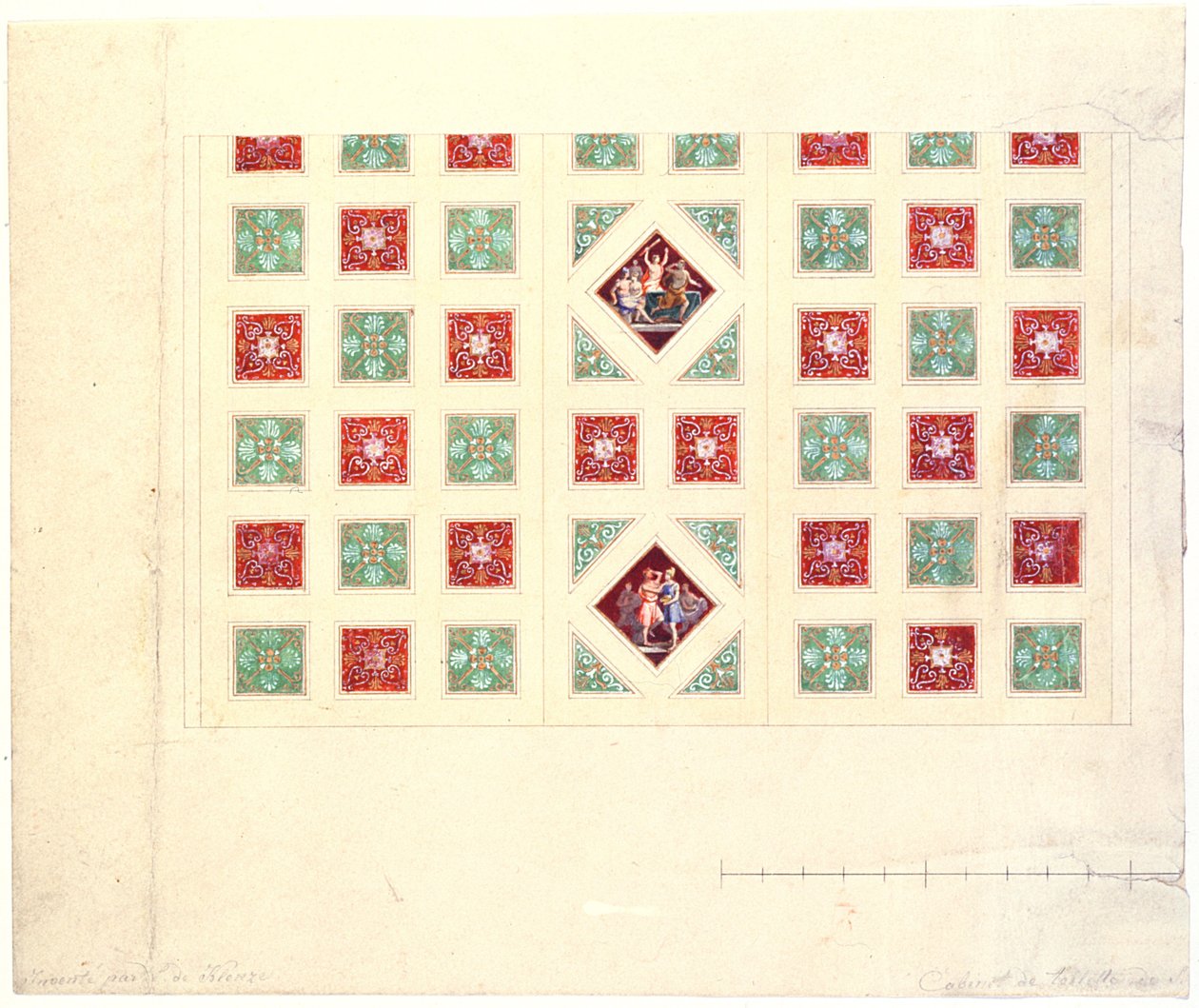 تصميم السقف لغرفة كتابة Ludwig I (1786-1868) في Konigsbau Residence ، ميونيخ ، c.1835 بواسطة ليو فون كلينزي