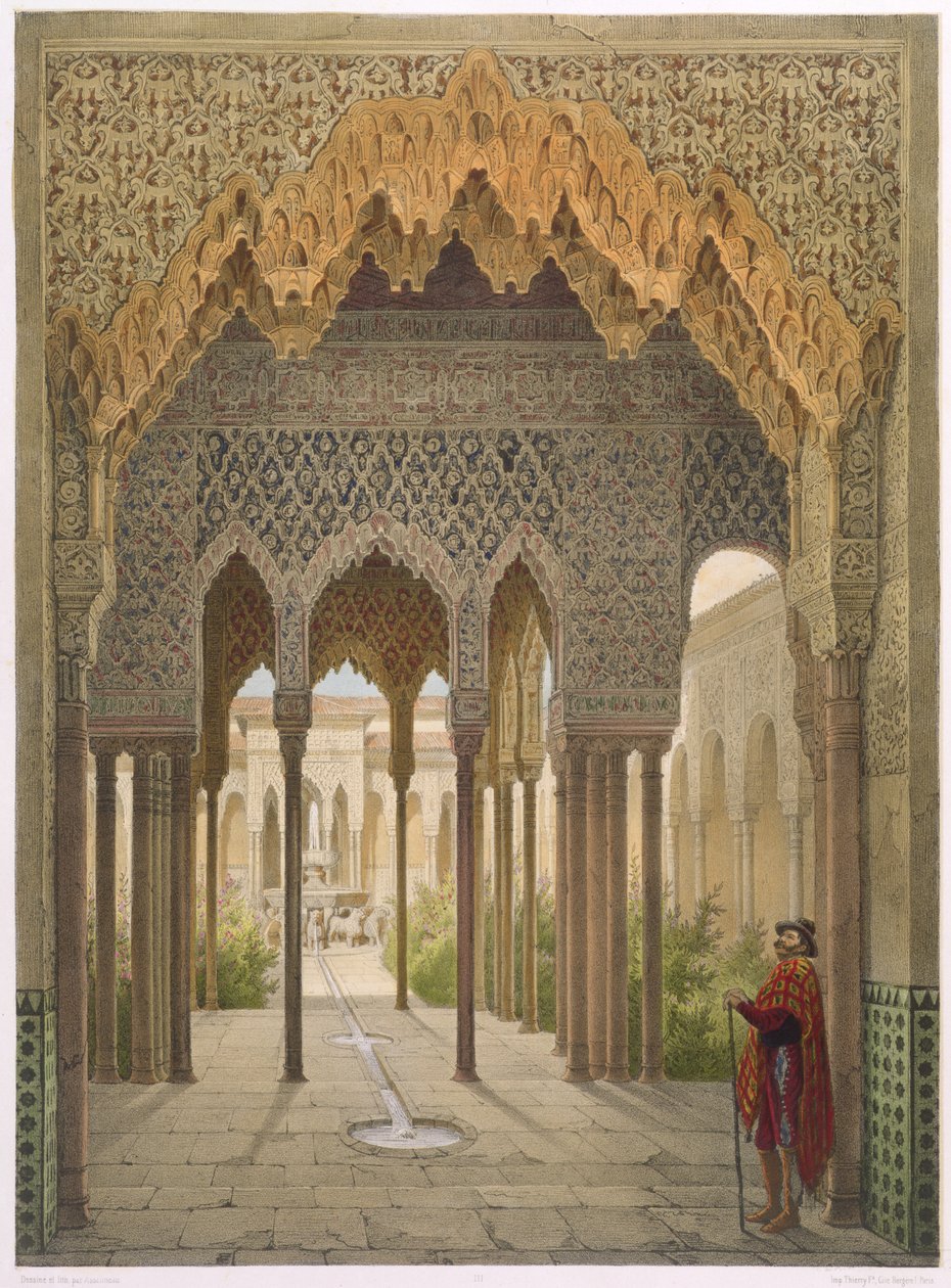 محكمة الأسود ، الحمراء ، غرناطة ، 1853 (ليثو ملون) بواسطة ليون أوغست أسلينو