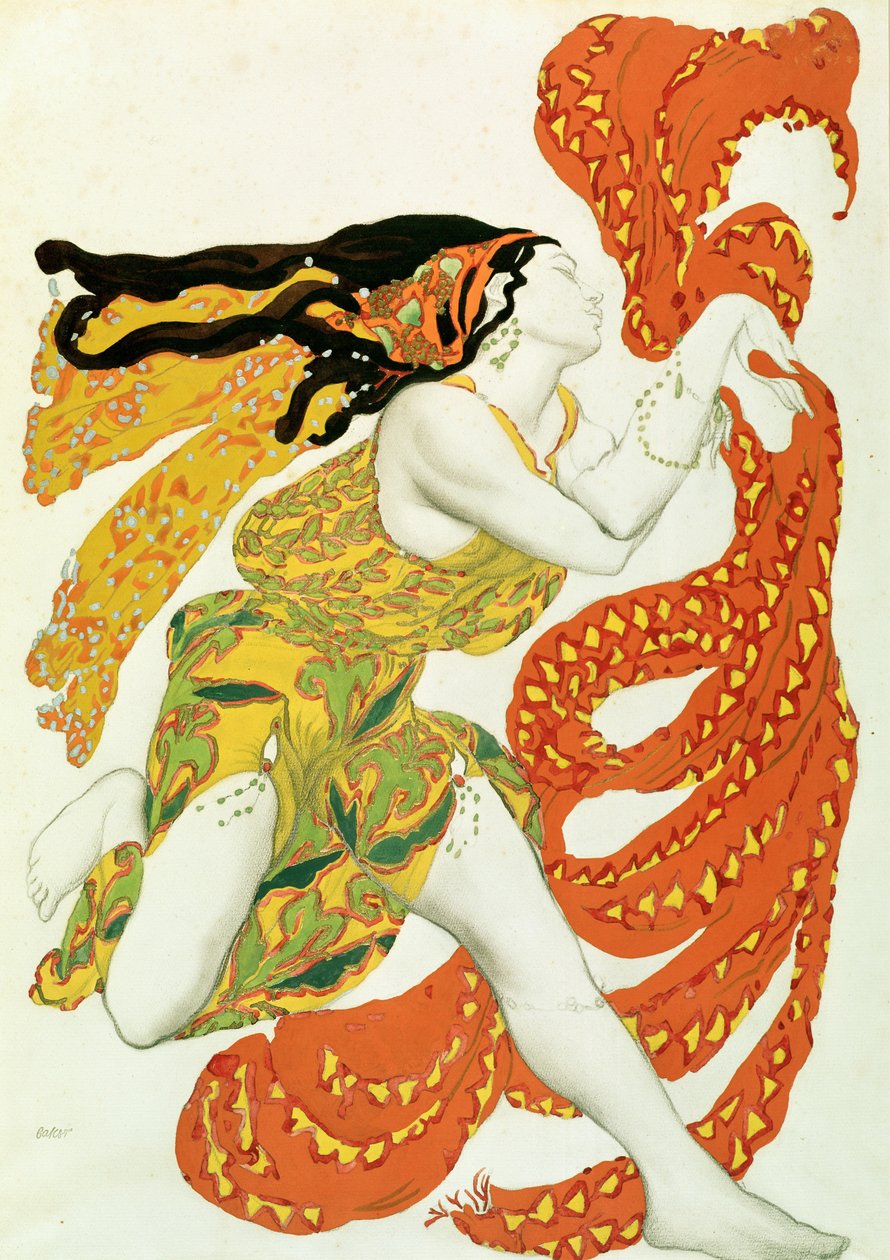 تصميم أزياء لباتشي في &39;Narcisse&39; بواسطة Tcherepnin ، 1911 (قلم رصاص ومرحاض على الورق) (انظر أيضًا 4728) بواسطة ليون باكست