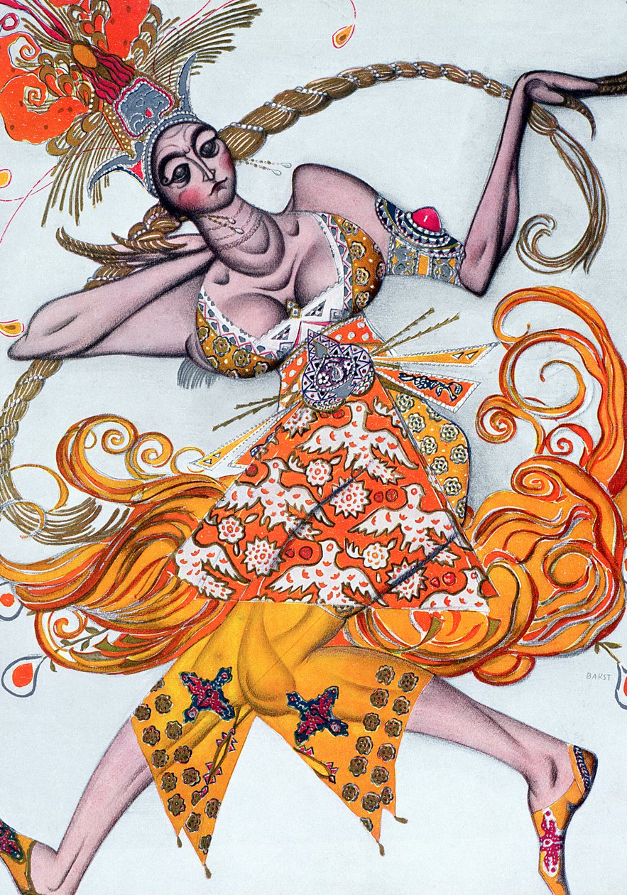 رقص تصميم زي pas de deux في حفل افتتاح الباليه Diaghilev في عام 1909 بواسطة ليون باكست