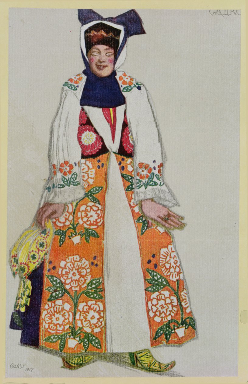 تصميم أزياء لامرأة فلاحية ، من سادكو ، 1917 بواسطة ليون باكست